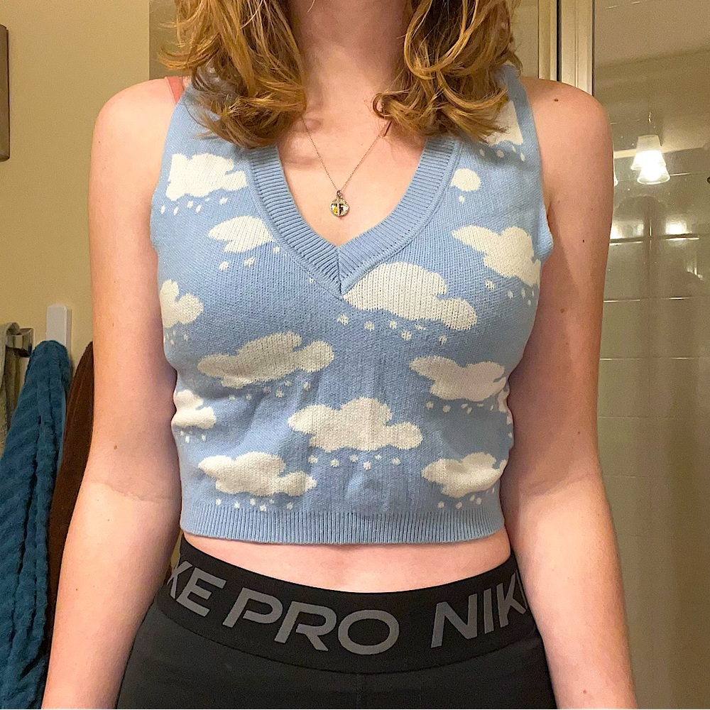 shein blue and white cropped sweater vest